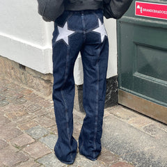 Pantalon en denim ample à jambe droite et à motif d'étoiles vintage pour femme