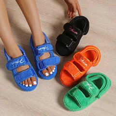 Fur Platform Sandals for Women Casual Beach Open-Toe Slides