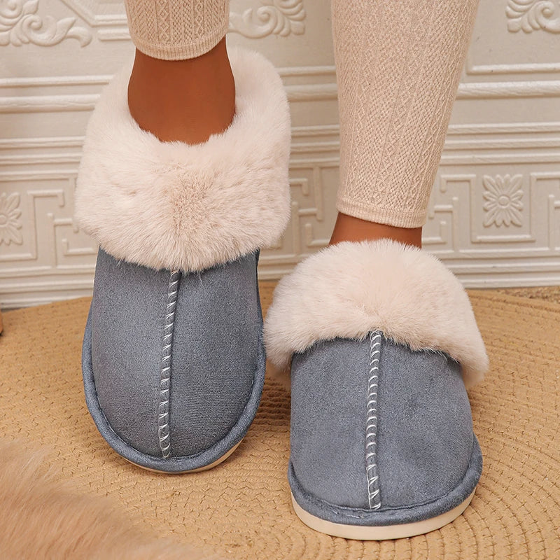 Chaussons d'intérieur en fourrure douce doublés de peluche pour femmes pour une utilisation confortable à la maison