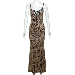 Leopard Print Slip Tie Front Maxi Dress