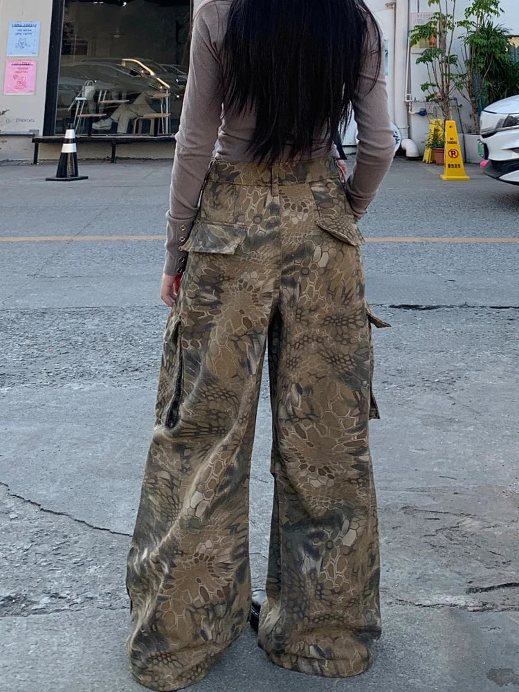 Women's Baggy Wide-Leg Camouflage Pants – Streetwear Cargo Trousers