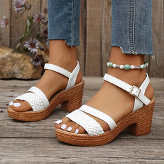 Women's Weave High Heels Sandals Thick Platform Ankle Strap Shoes