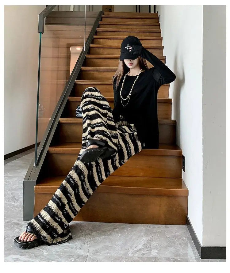 Women’s Striped High-Waist Drape Tie-Dye Wide-Leg Pants