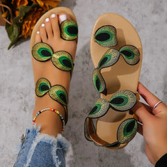 Yellow Embroidered Flower Flat Sandals for Summer