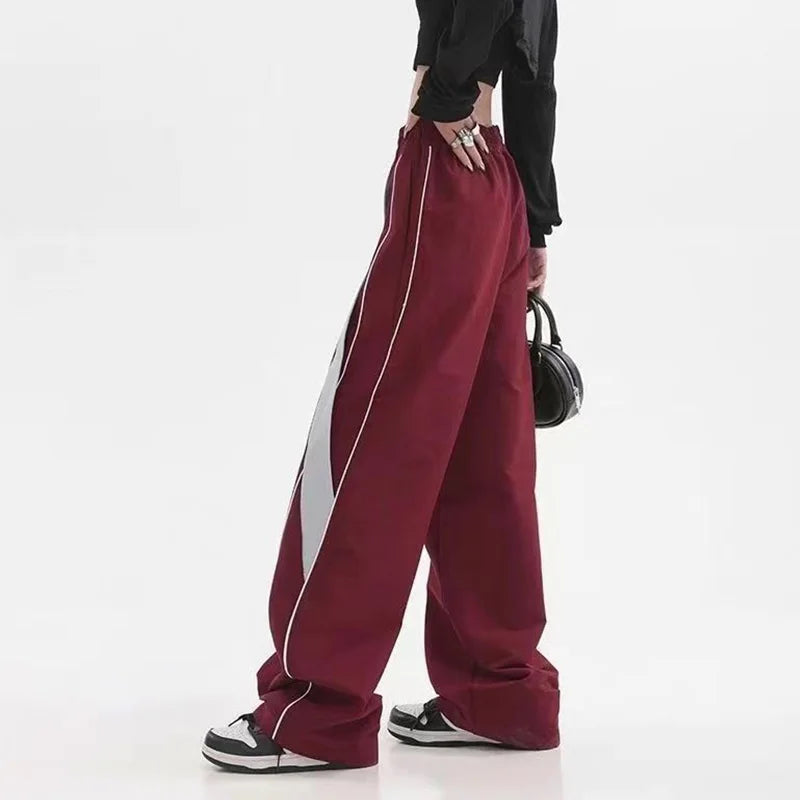 Pantalon de survêtement à jambes larges rayé pour femmes printemps-automne dans un style vintage 