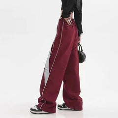 Spring Autumn Women Striped Wide Leg Sweatpants in Vintage Style