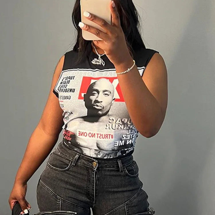 Women's Classic Print Sleeveless Tank Top for Hip Hop Streetwear