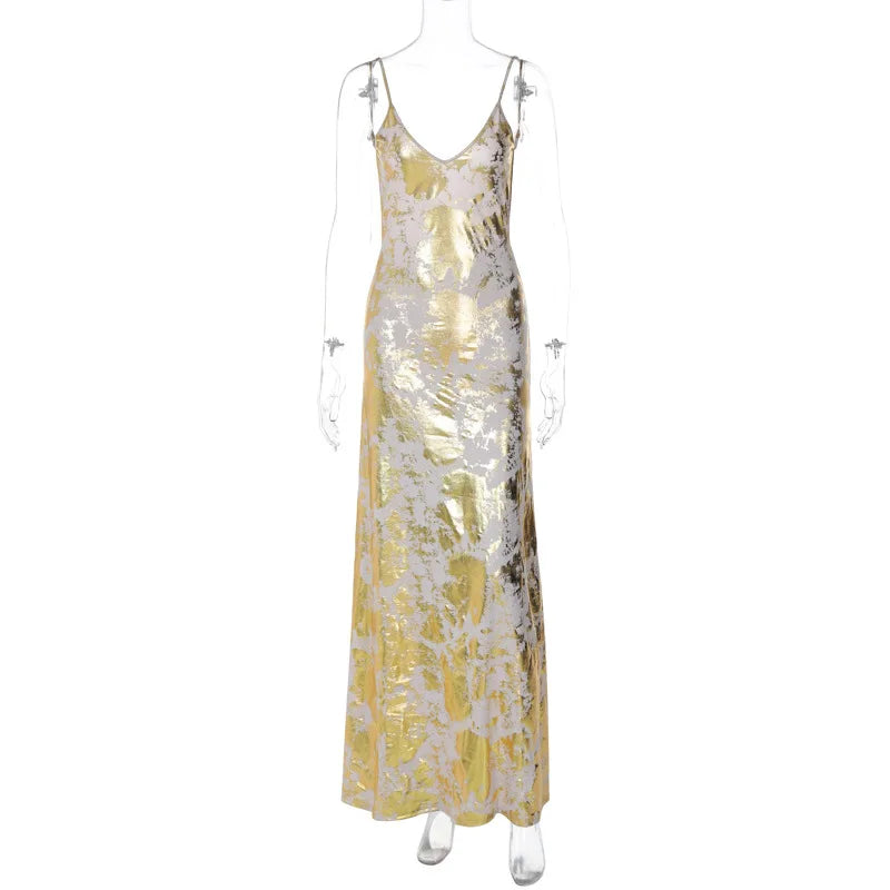 Shiny Sparkling Backless Slip Maxi Dress for Women