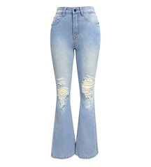 Blue High Waist Flare Jeans for Women Casual Denim Pants