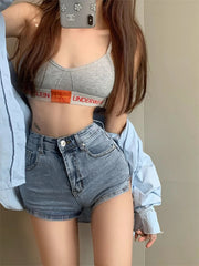 Women's Black High Waist Denim Mini Shorts for Streetwear Fashion