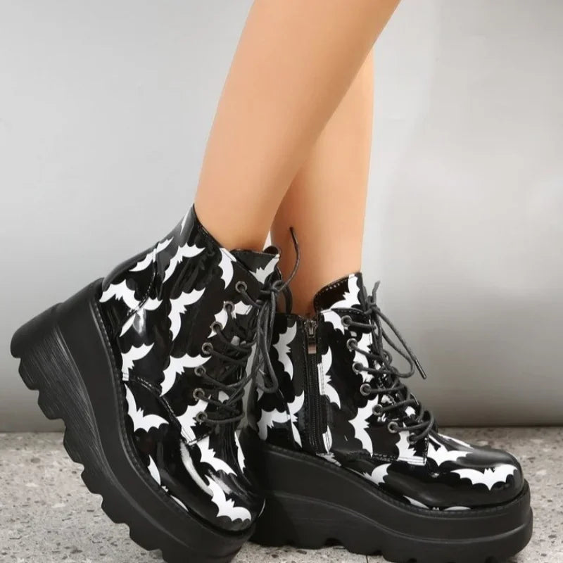 Women's Gothic Black Short Tube Ankle Cowboy Boots