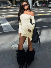 Off-Shoulder Long Sleeve Bodycon Mini Dress in Elegant Black