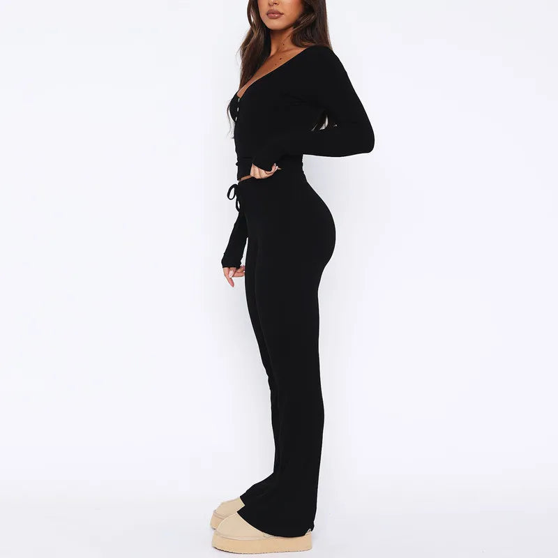 Autumn Long Sleeve Top and Pants Matching Sets for Women Fitness