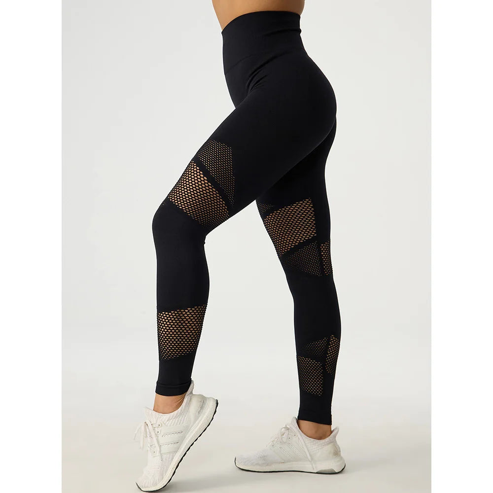 Leggings de fitness taille haute ajourés sans coutures pour femmes