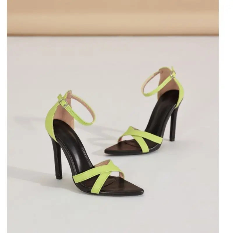 Women's Color Block Green and Rose Red Stiletto High Heel Sandals