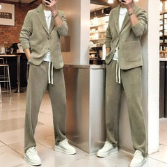 Men's Casual Corduroy Suit Set – Blazer & Drawstring Pants