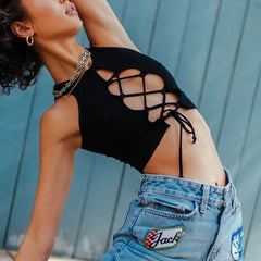 Halter Crop Top for Women - Casual Sleeveless Tube Tank in Black