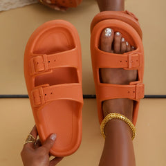 Women's Soft Platform Cloud Slippers with Adjustable Buckle Sandals in Orange