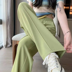 Pea Green Wide Leg Trousers for Women - Summer Fashion Style