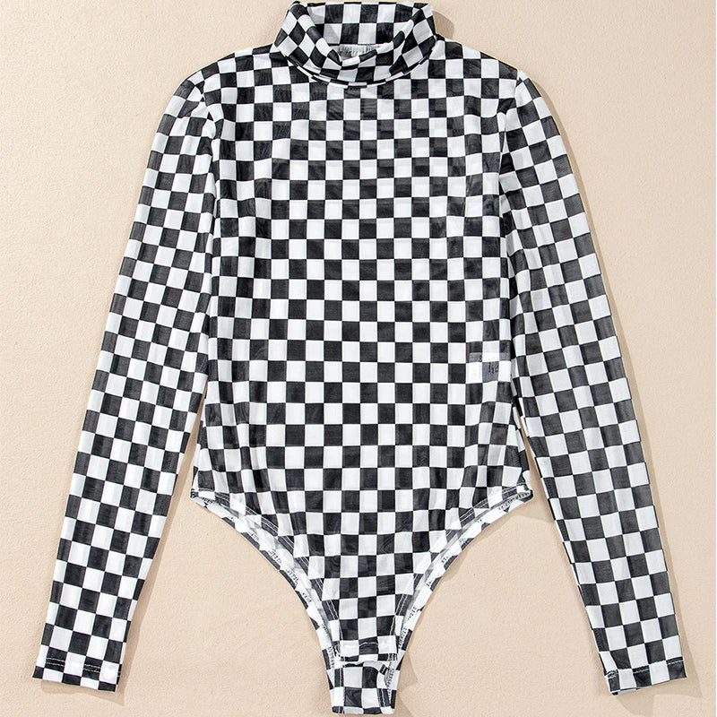 Black Checkerboard Print Bodysuit – Retro Revival