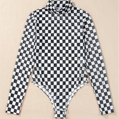 Black Checkerboard Print Bodysuit – Retro Revival