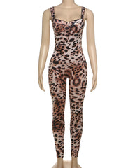 Leopard Print Sleeveless Jumpsuit for Women - Stretchy Workout Fit