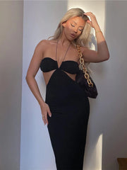 Elegant and Black Backless Maxi Dress