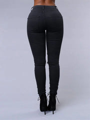 New Spring Summer Black and White Ripped Skinny Denim Pants