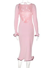 Robe mi-mollet élégante à volants et manches évasées pour femme