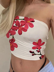 Floral Print Strapless Smocked Crop Top for Women in Summer Style