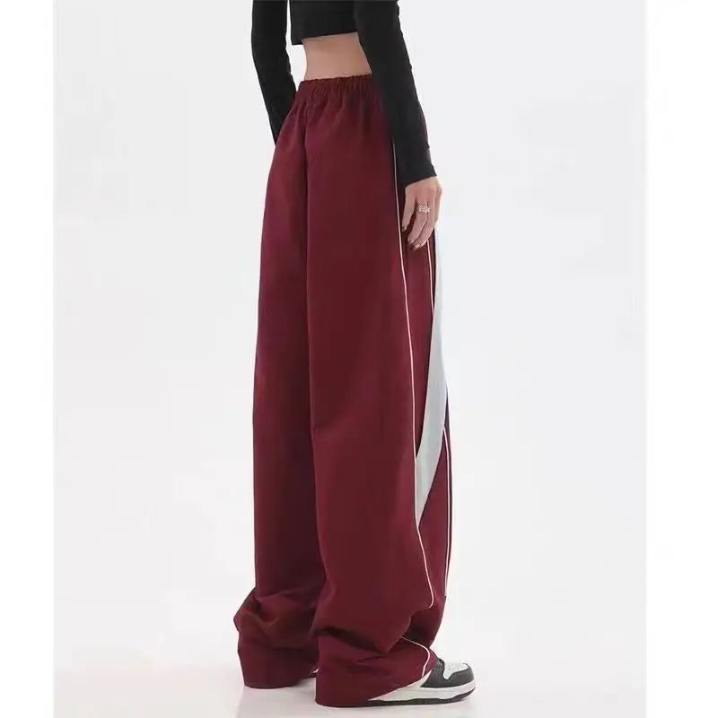 Spring Autumn Women Striped Wide Leg Sweatpants in Vintage Style