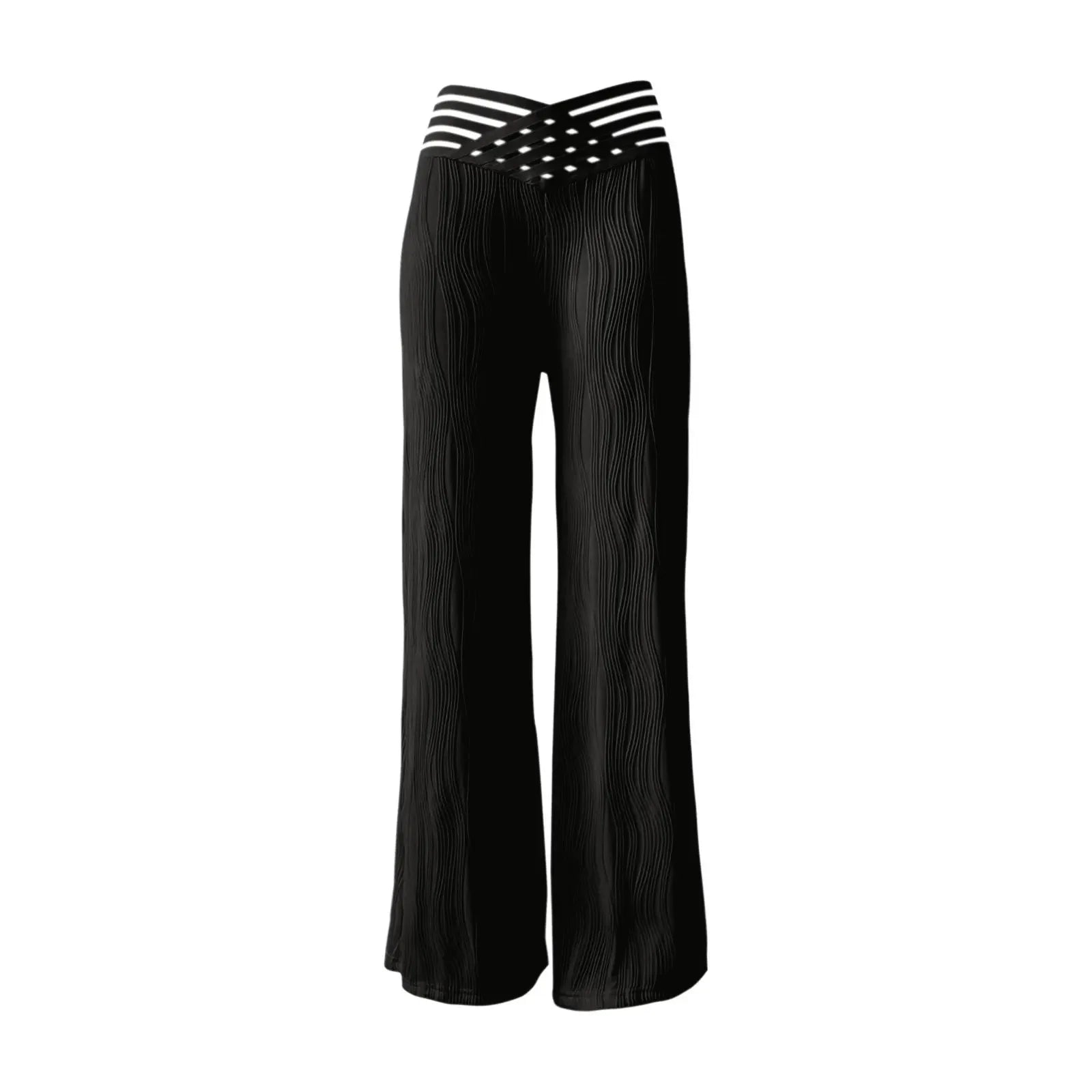 Hollow Out White Elegant Cuffed Wide Leg High Waist Pants for Women