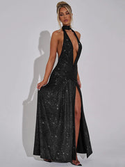 Glitter Deep V Neck Maxi Dress for a Glamorous Night Out