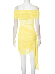 Robe asymétrique jaune en maille pour femme avec col bateau