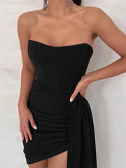 Women's Sleeveless Black Bandage Wrap Dress for Evening Party