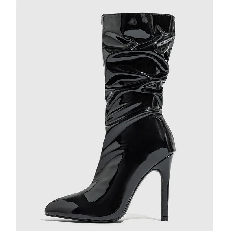 Women's Black Patent Leather Thin High Heels Ankle Booties