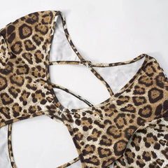 Leopard Print Women's Hollow Out V-Neck Full Sleeve Jumpsuit