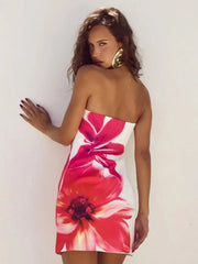 Fashion Floral Print Sleeveless Mini Dress for Casual Beach Wear