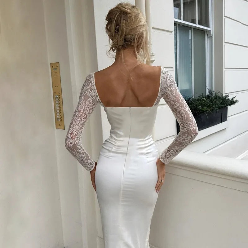 Robe de soirée dos nu en dentelle pour un look de fête luxueux