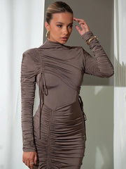 Long Sleeve Ruched Maxi Dress Perfect for Autumn and Winter