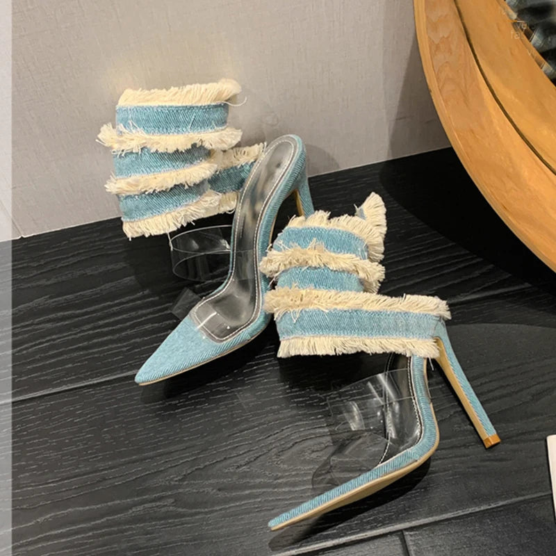 Sandales à talons hauts en PVC transparent avec bride à la cheville pour femmes 