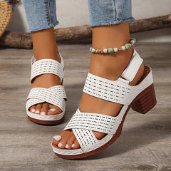 Women's Thick High Heel Cross Band Sandals with Anti-Slip Platform