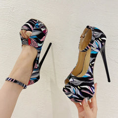 Hand-Painted Leather Platform Slingback Pumps for Women