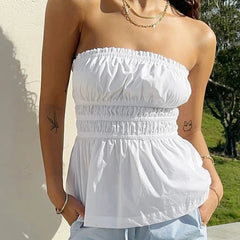 Women's Off-Shoulder Smoked Backless Strapless Bandeau Top