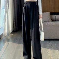 Women's Korean Style High Waist Wide Leg Black Trousers