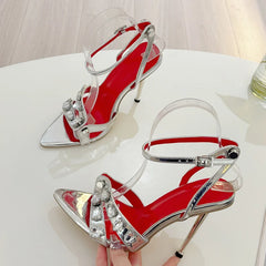 Summer Fashion Gem Rivet Narrow Band Metal High Heels Sandals