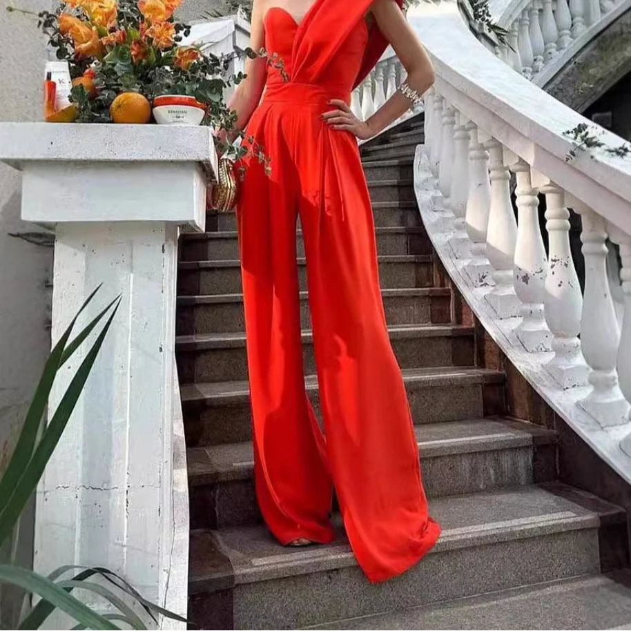 Solid Slimming Chic Strapless Sleeveless Patchwork Jumpsuit for Women