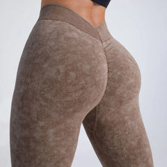 Women's V Back Butt Lifting Nylon Leggings for Gym and Yoga