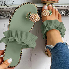 Women's Bohemian Pineapple Pearl Flat Toe Beach Sandals