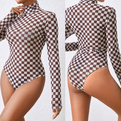 Black Checkerboard Print Bodysuit – Retro Revival